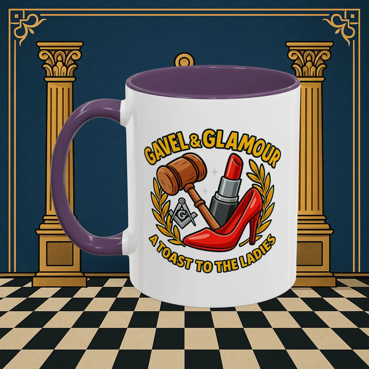 Masonic Mugs – Gavel & Glamour: A Toast to the Ladies (Accent Coloured 11oz Mug) Printify