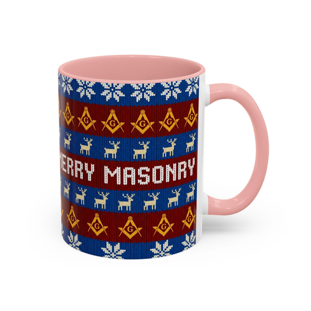 Masonry Merry Coffee Mug — Festive Freemason Holiday Ugly Sweater Design Printify