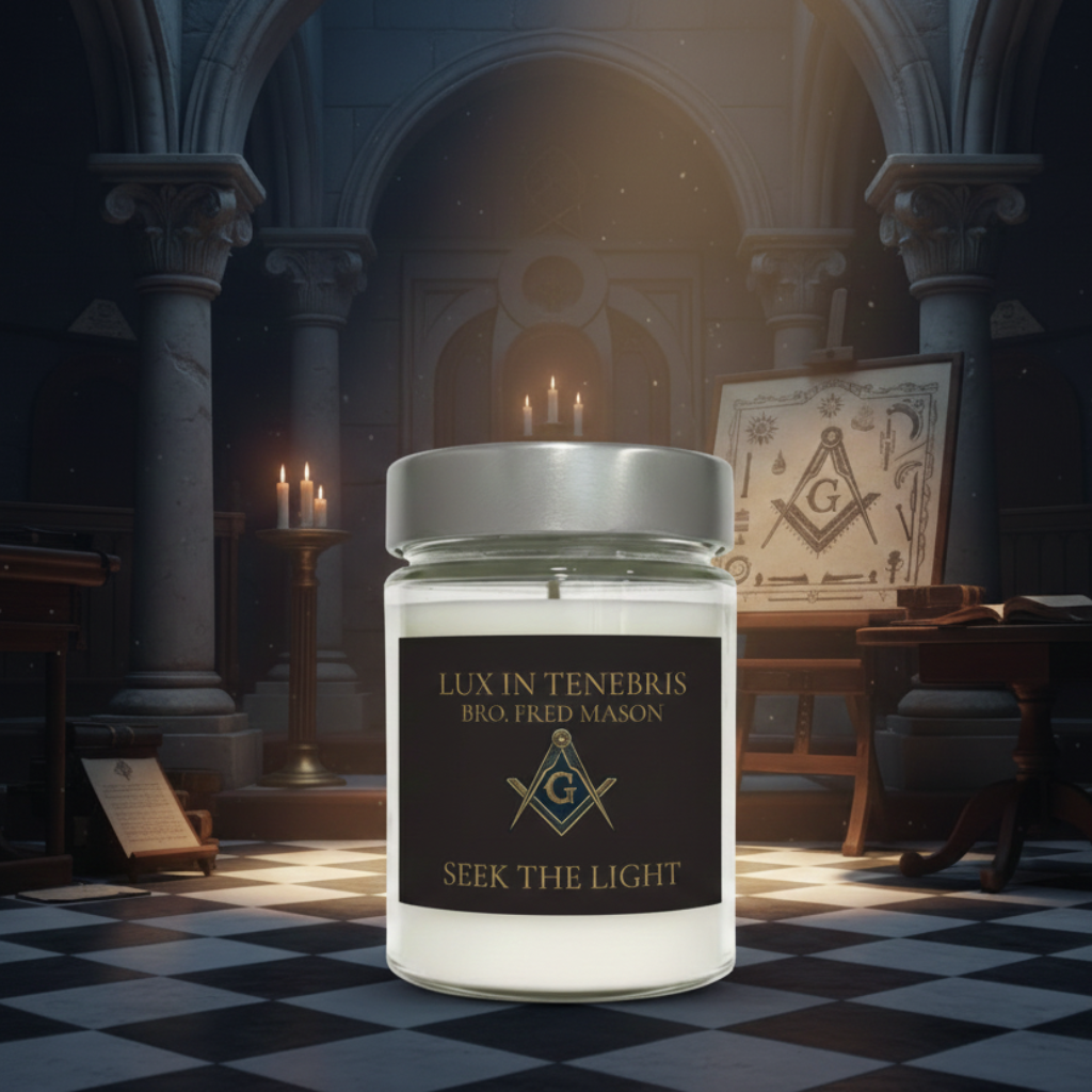 Masonic 'Lux in Tenebris - Seek the Light' Soy Candle (9oz) Printify