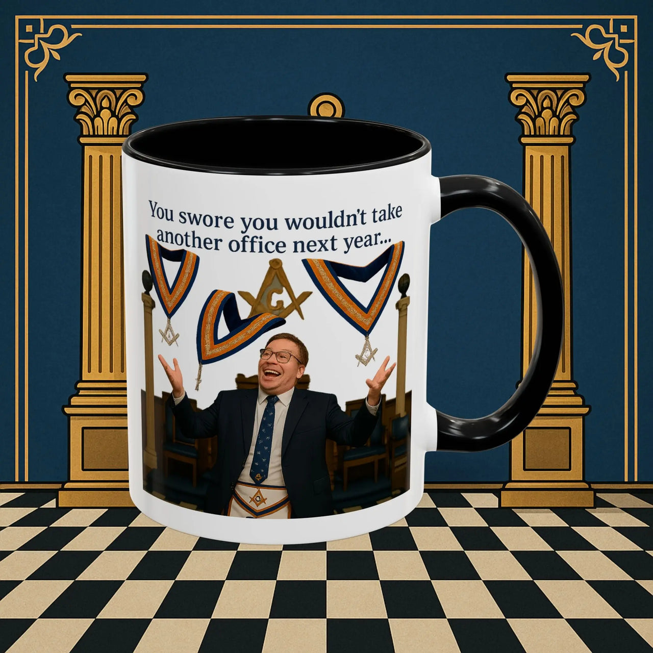 Masonic Mugs Ready to Go – Another Office? Go On Then… (Accent Coloured 11oz Mug) Printify