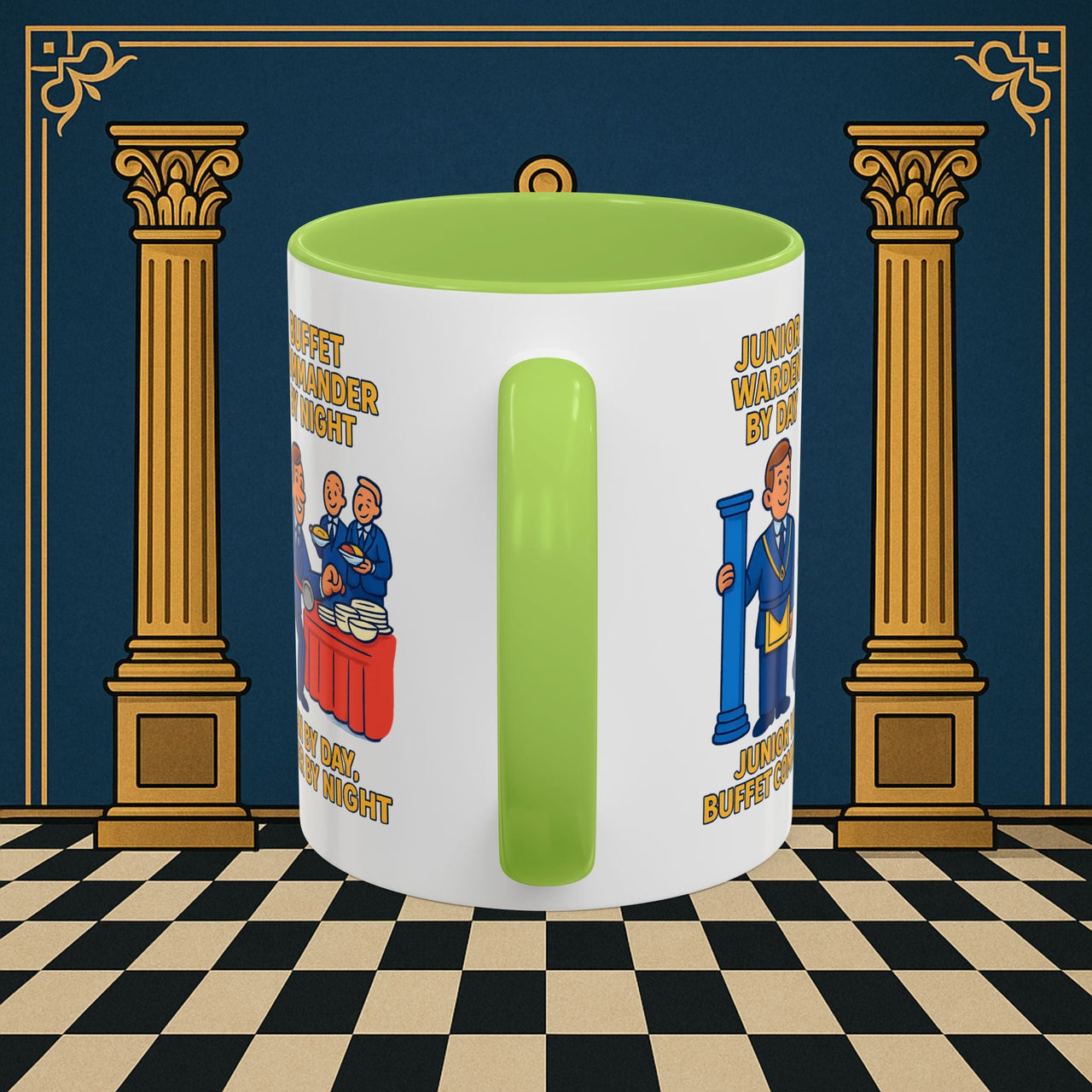 Masonic Mugs - Day/Night Professional: Dual Persona Comic Illustration, Junior Warden Printify