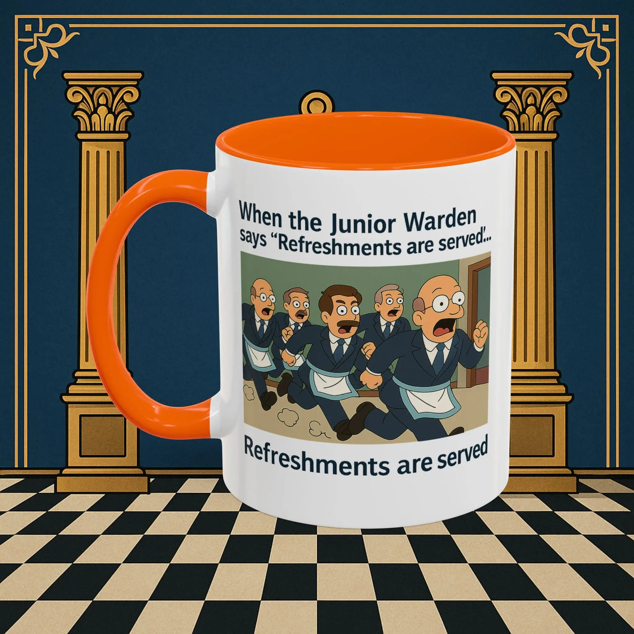 Masonic Mugs Ready to Go – Refreshments Are Served (Accent Coloured 11oz Mug) Printify