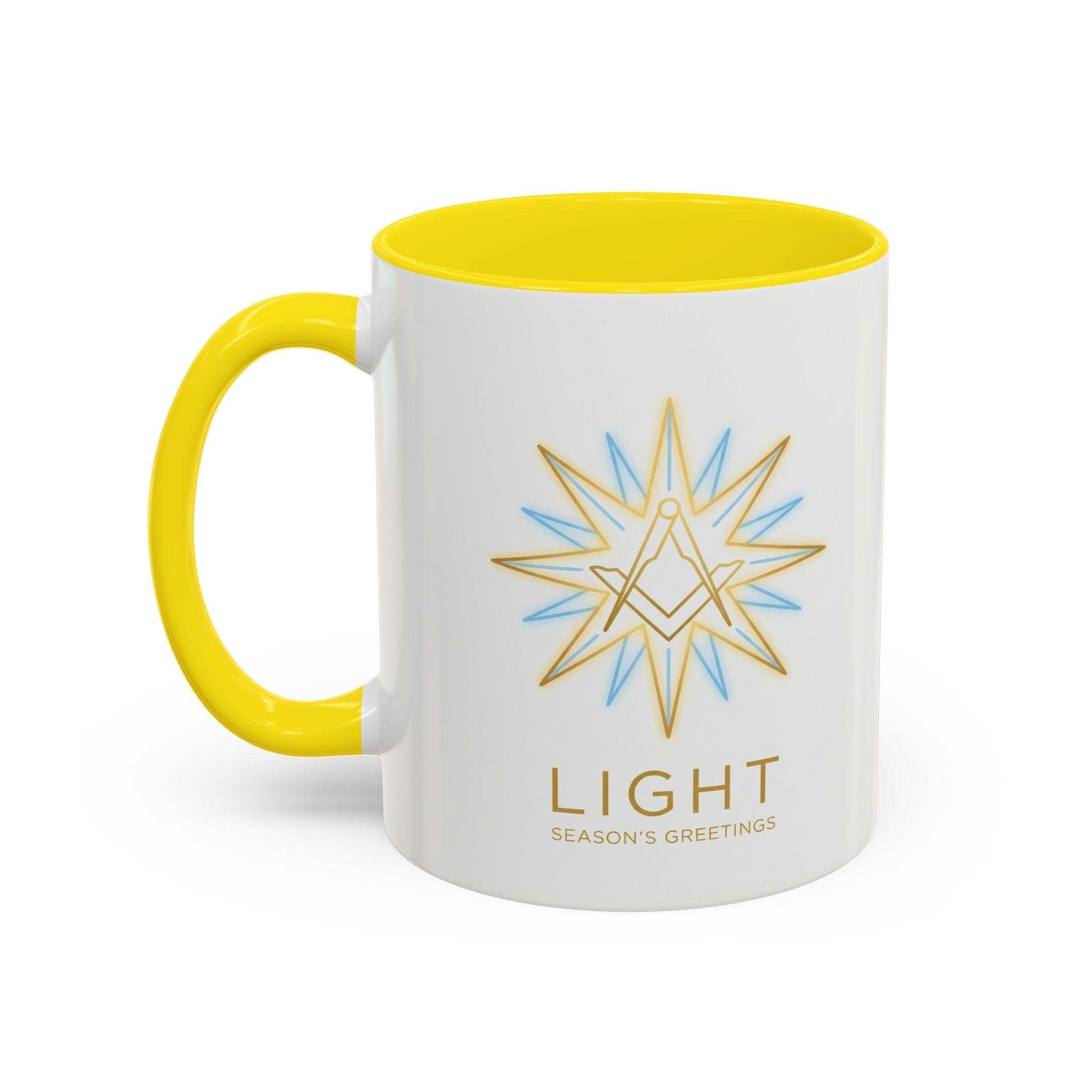 Light Season's Greetings Accent Coffee Mug — Holiday Star Emblem Masonic Mugs