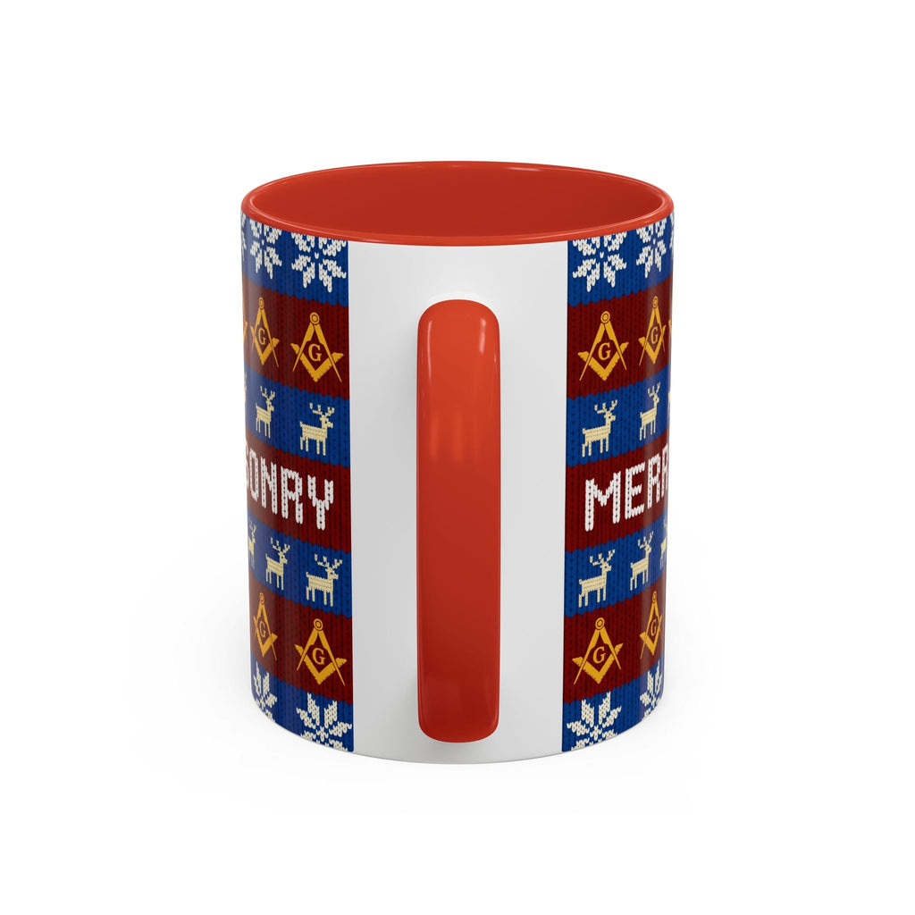 Masonry Merry Coffee Mug — Festive Freemason Holiday Ugly Sweater Design Printify