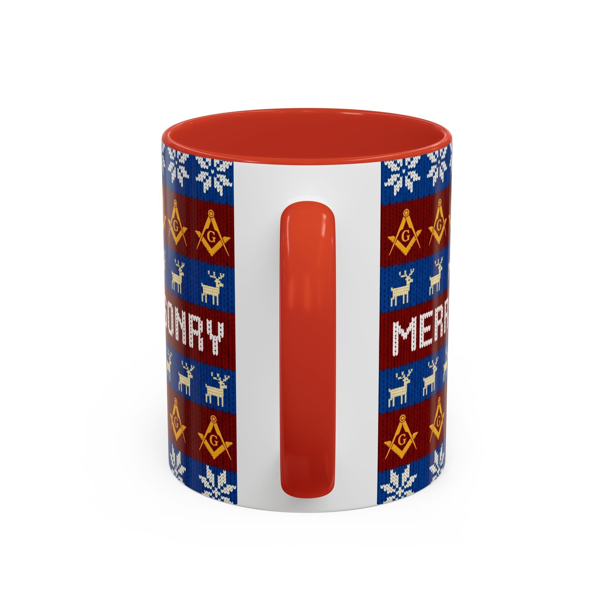 Masonry Merry Coffee Mug — Festive Freemason Holiday Ugly Sweater Design Printify