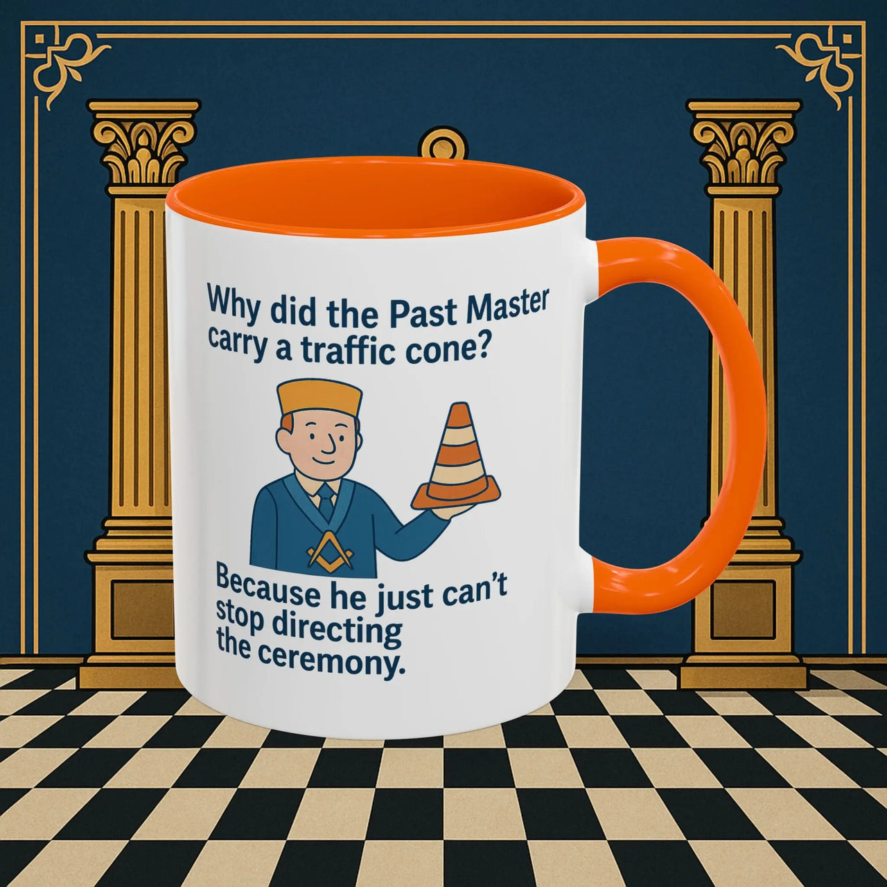 Masonic Mugs Ready to Go – Past Master with a Traffic Cone (Accent Coloured 11oz Mug) Printify