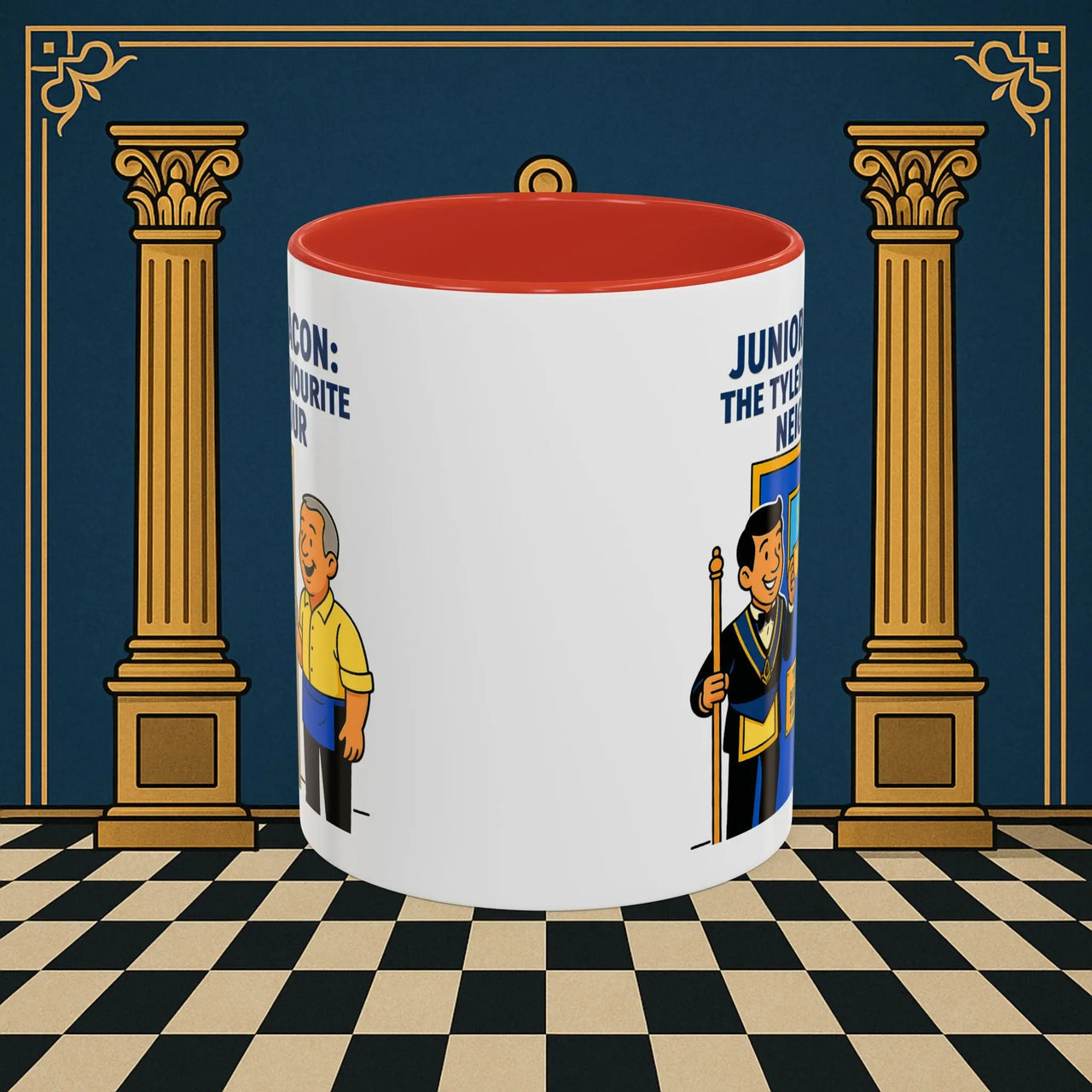 Masonic Mugs - Junior Deacon: Tea Break Truce, Masonic Brotherhood Cartoon, Junior Deacon Printify