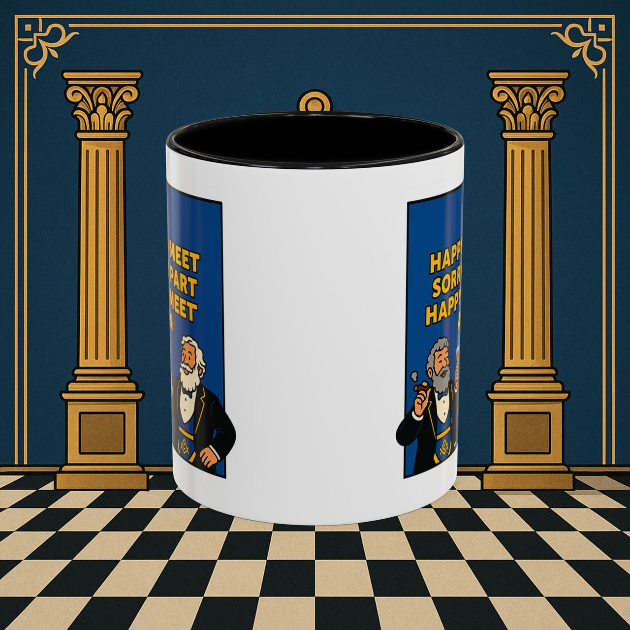 Masonic Mugs Ready to Go – Happy to Meet Again (Accent Coloured 11oz Mug) Printify