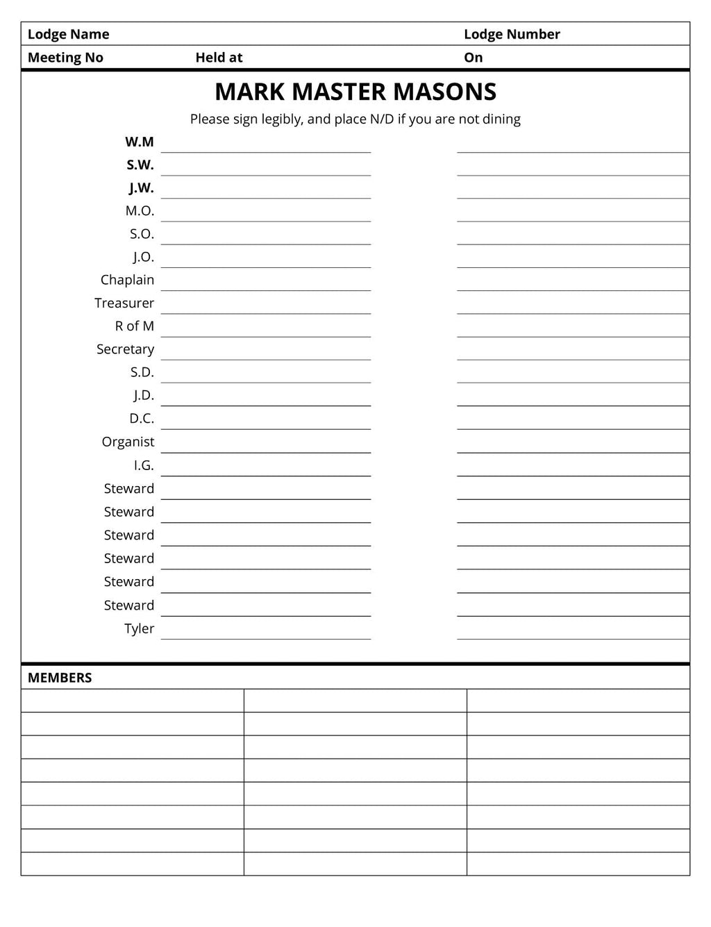 Masonic Attendance Book - Mark Mason Raven Masonic