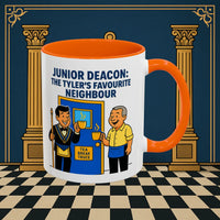 Masonic Mugs - Junior Deacon: Tea Break Truce, Masonic Brotherhood Cartoon, Junior Deacon Printify