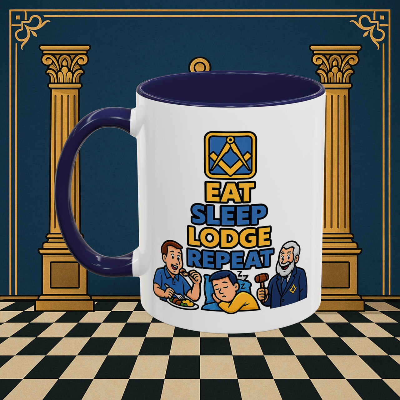 Masonic Mugs Ready to Go – Eat Sleep Lodge Repeat (Accent Coloured 11oz Mug) Printify