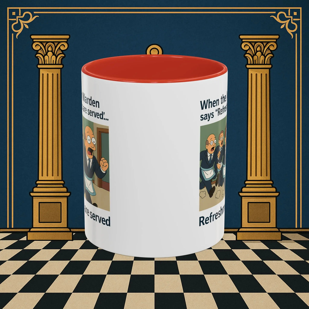 Masonic Mugs Ready to Go – Refreshments Are Served (Accent Coloured 11oz Mug) Printify