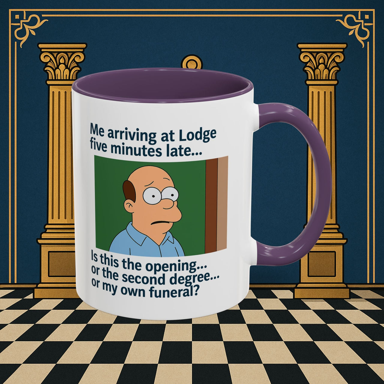 Masonic Mugs Ready to Go – Five Minutes Late (Accent Coloured 11oz Mug) Printify