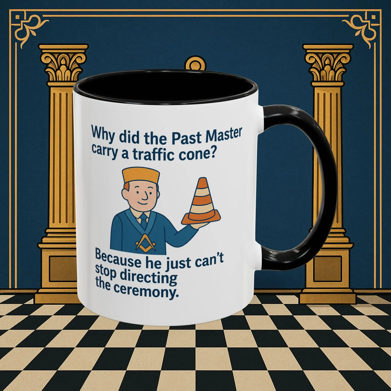 Masonic Mugs Ready to Go – Past Master with a Traffic Cone (Accent Coloured 11oz Mug) Printify