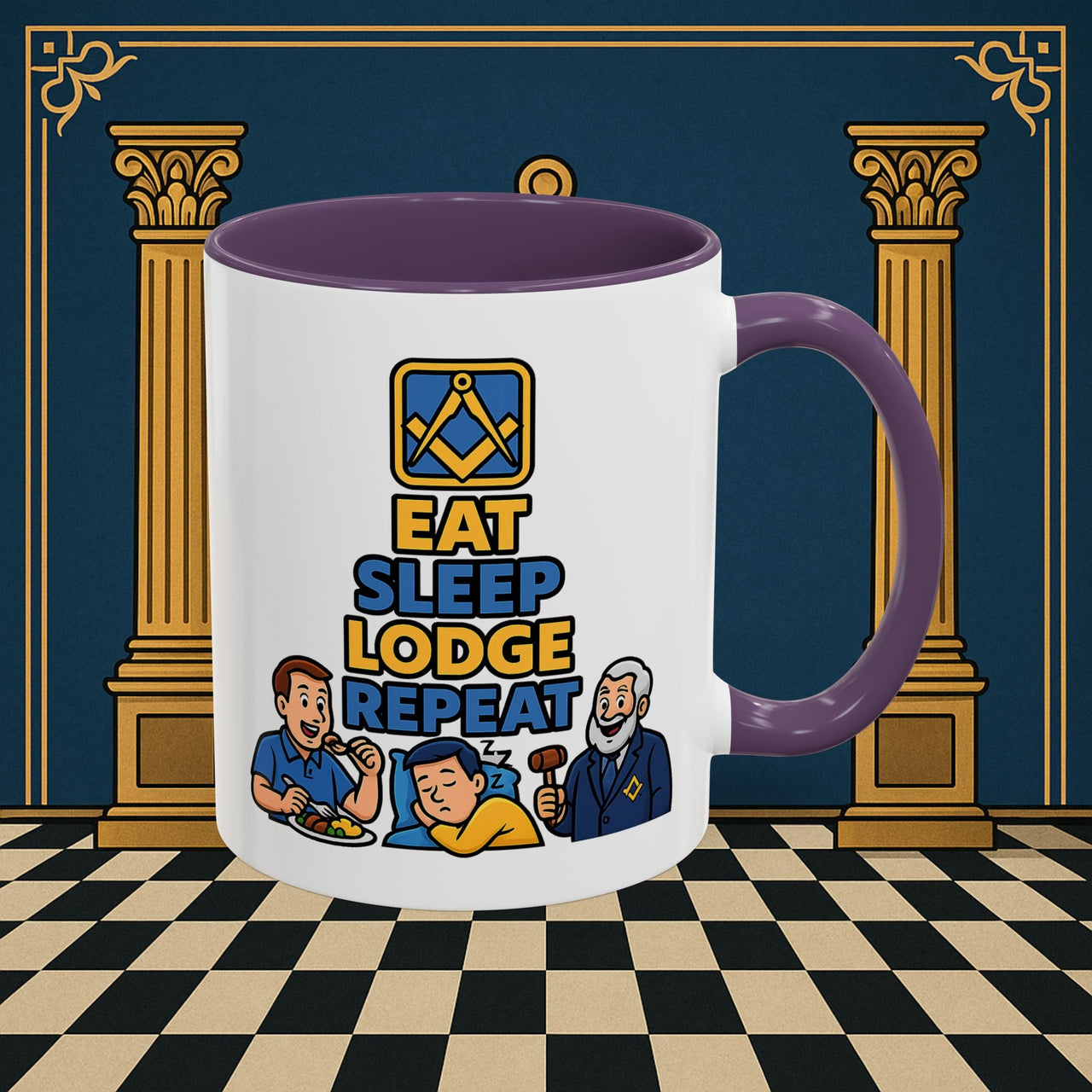 Masonic Mugs Ready to Go – Eat Sleep Lodge Repeat (Accent Coloured 11oz Mug) Printify