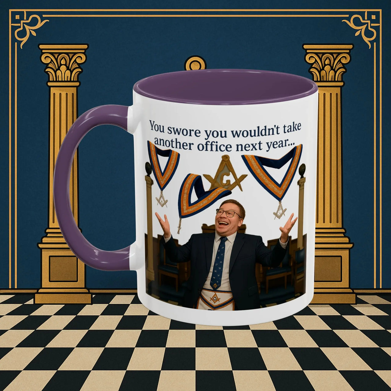 Masonic Mugs Ready to Go – Another Office? Go On Then… (Accent Coloured 11oz Mug) Printify