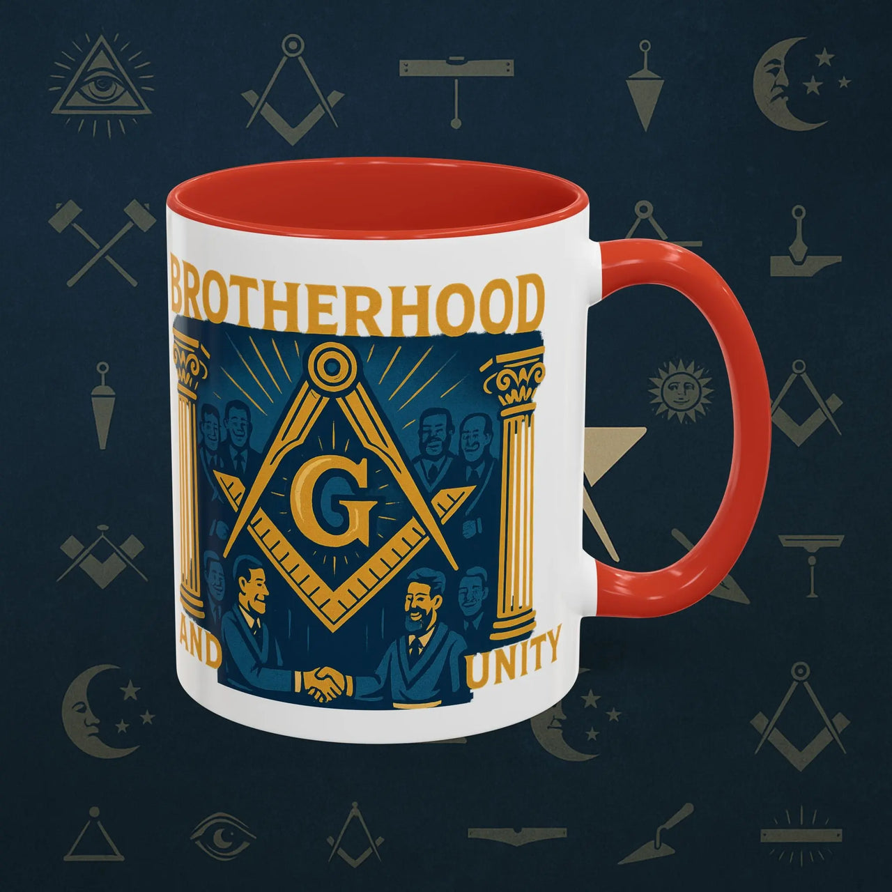 Masonic Mugs Ready to Go – Brotherhood and Unity (Accent Coloured 11oz Mug) Printify