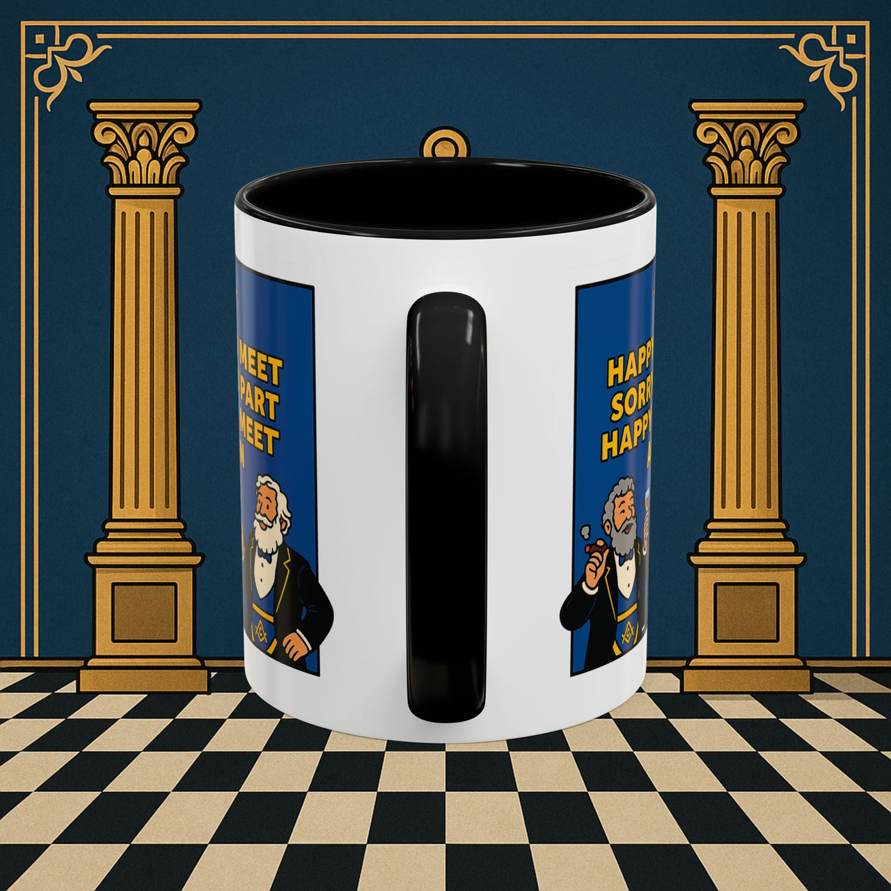 Masonic Mugs Ready to Go – Happy to Meet Again (Accent Coloured 11oz Mug) Printify