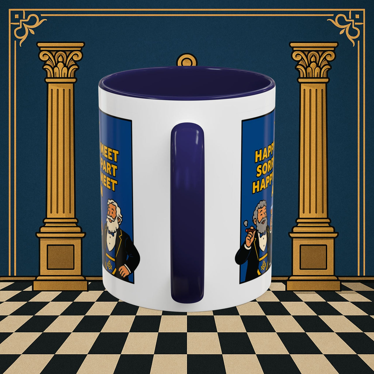 Masonic Mugs Ready to Go – Happy to Meet Again (Accent Coloured 11oz Mug) Printify