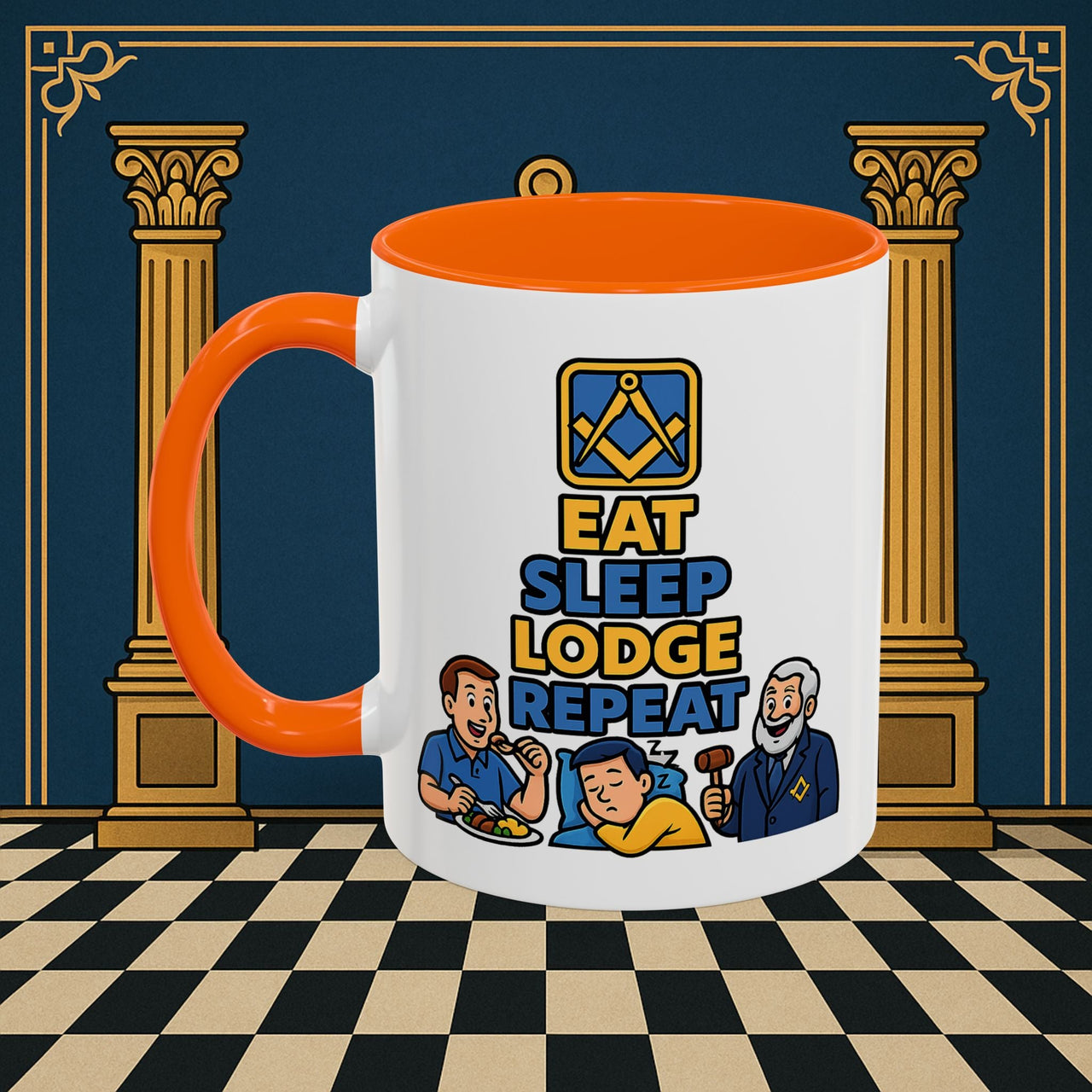 Masonic Mugs Ready to Go – Eat Sleep Lodge Repeat (Accent Coloured 11oz Mug) Printify
