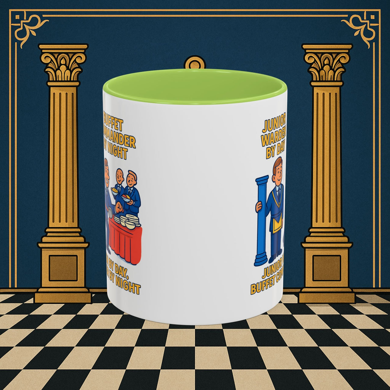 Masonic Mugs - Day/Night Professional: Dual Persona Comic Illustration, Junior Warden Printify