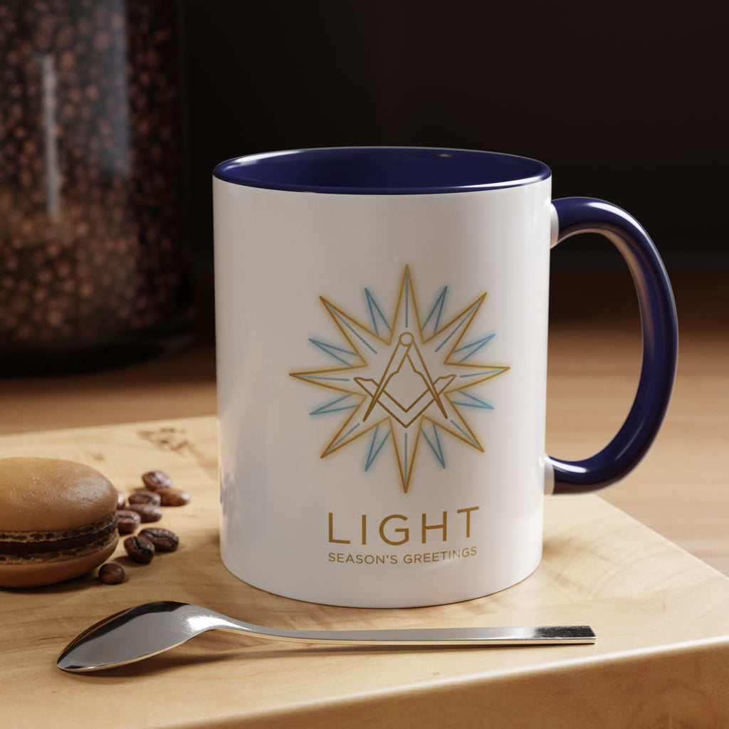 Light Season's Greetings Accent Coffee Mug — Holiday Star Emblem Masonic Mugs