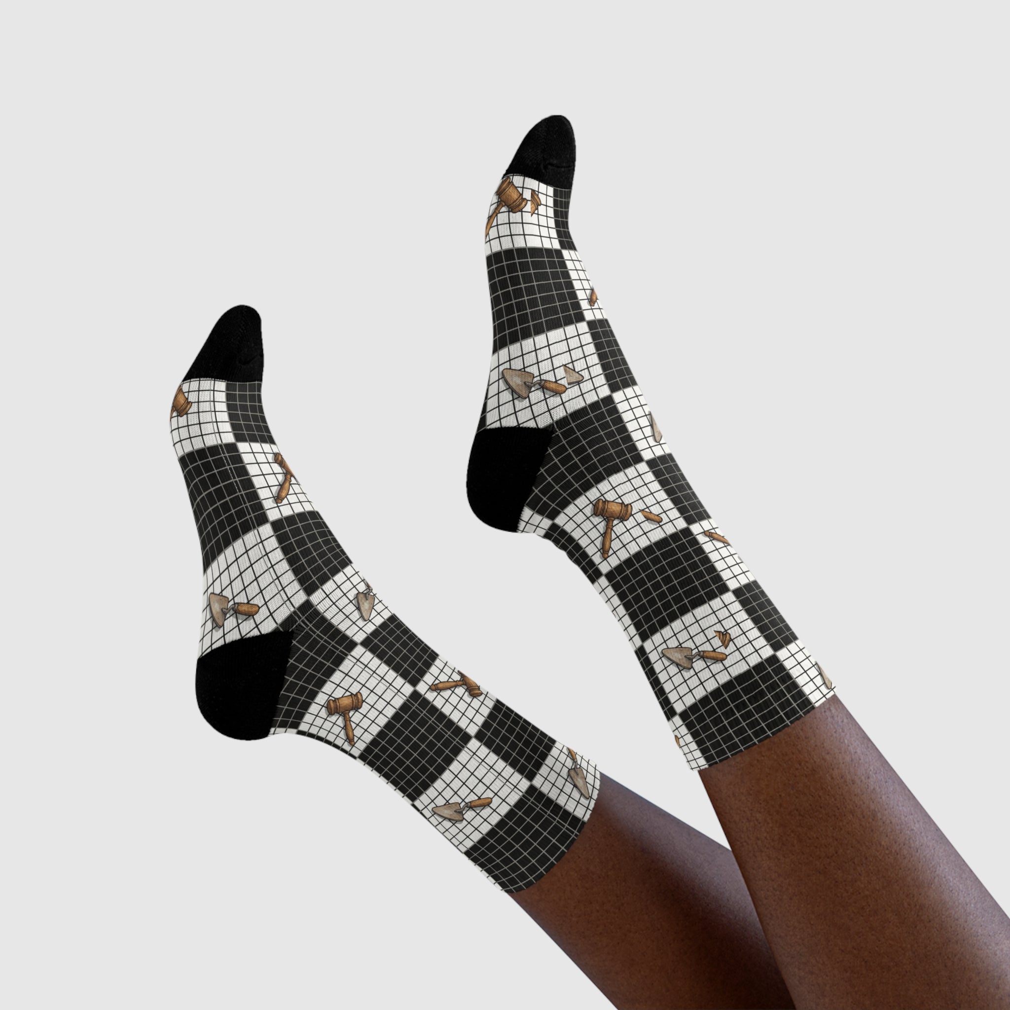 Gavel Checkered Crew Socks — Judge & Lawyer Novelty Socks Printify