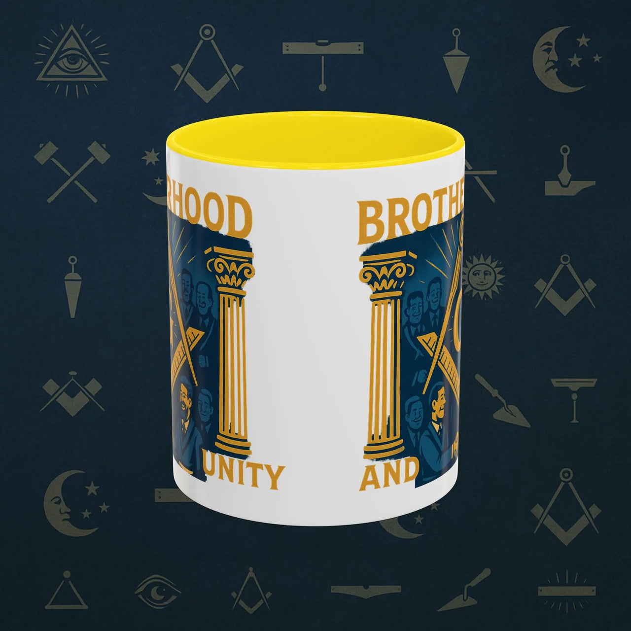 Masonic Mugs Ready to Go – Brotherhood and Unity (Accent Coloured 11oz Mug) Printify