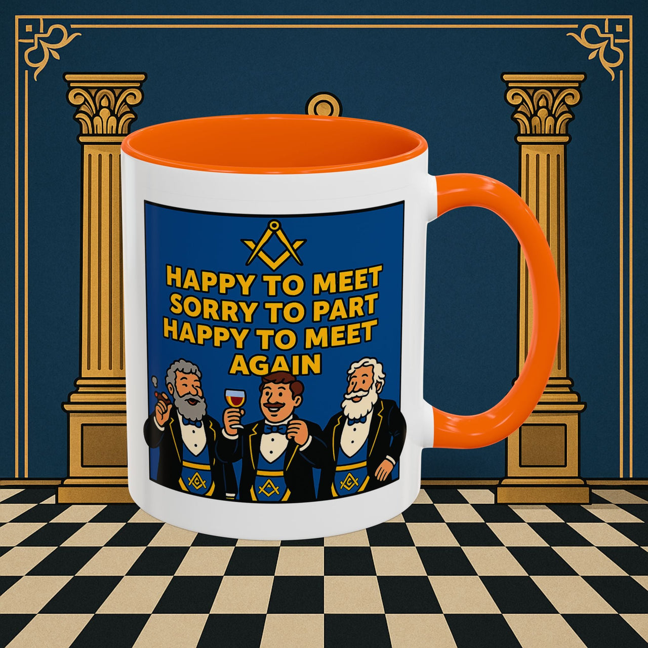 Masonic Mugs Ready to Go – Happy to Meet Again (Accent Coloured 11oz Mug) Printify