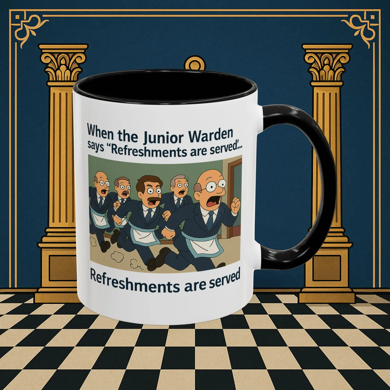 Masonic Mugs Ready to Go – Refreshments Are Served (Accent Coloured 11oz Mug) Printify