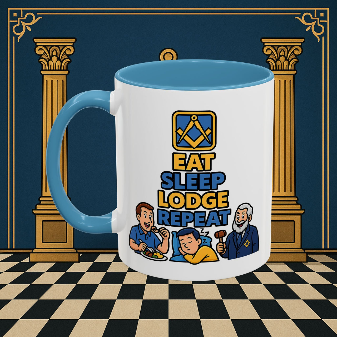 Masonic Mugs Ready to Go – Eat Sleep Lodge Repeat (Accent Coloured 11oz Mug) Printify