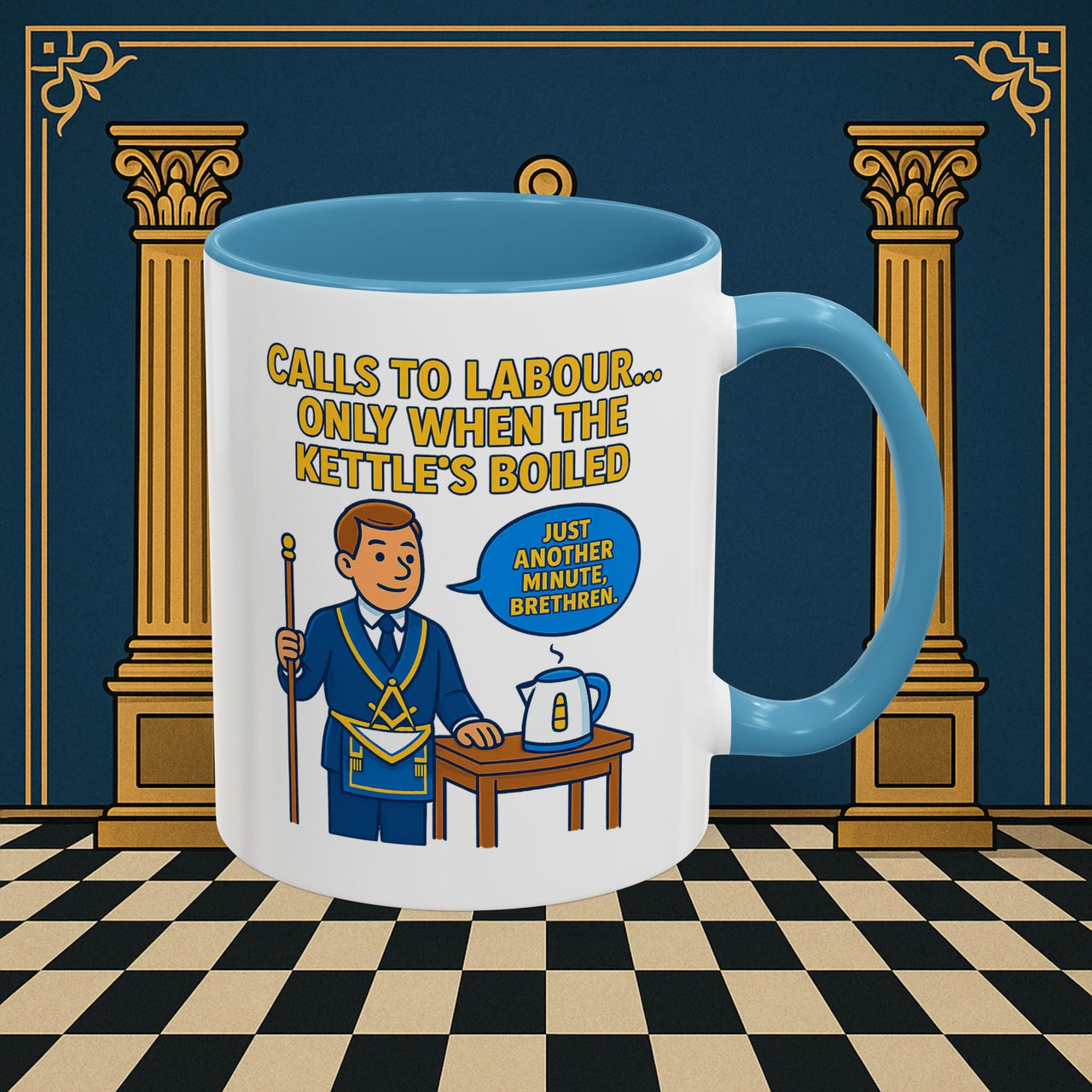 Masonic Mugs - Masonic Tea Break: Fraternal Humor in Comic Book Style, Junior Warden Printify