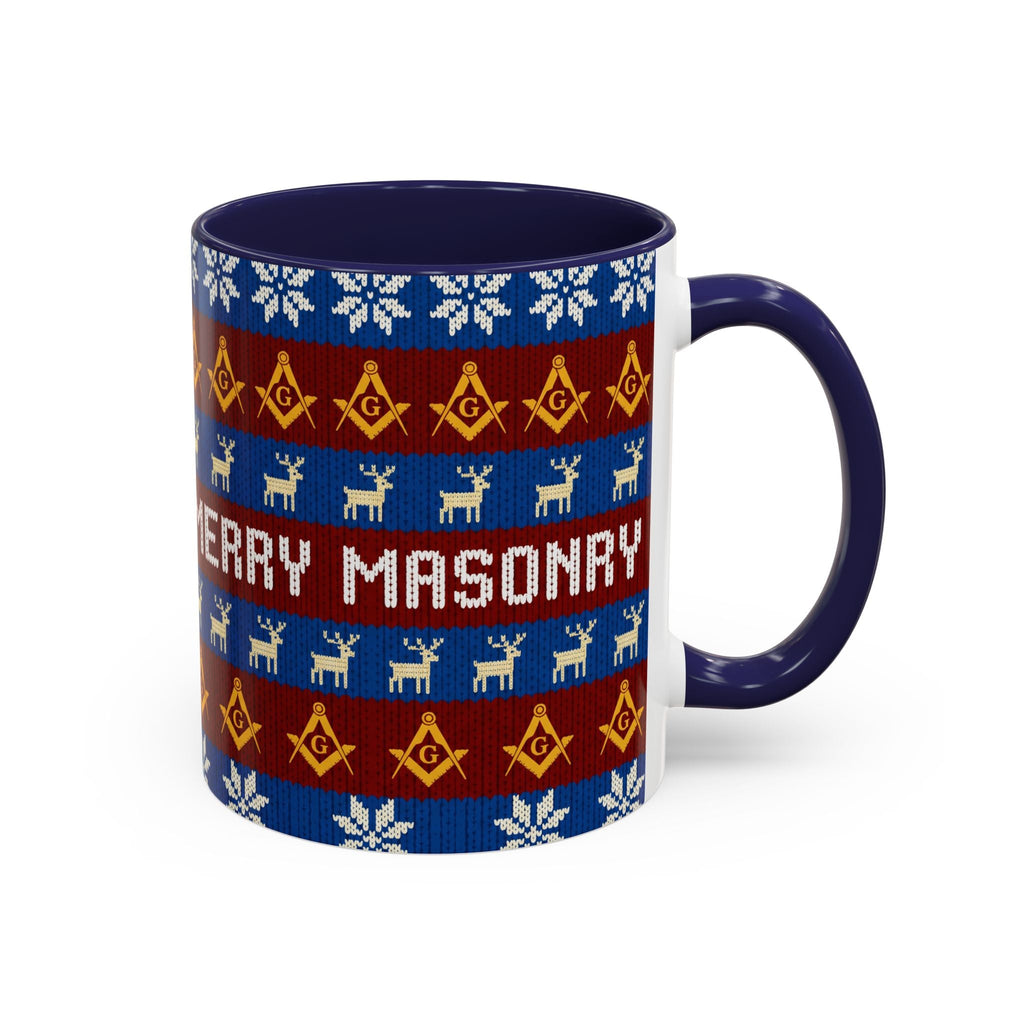 Masonry Merry Coffee Mug — Festive Freemason Holiday Ugly Sweater Design Printify