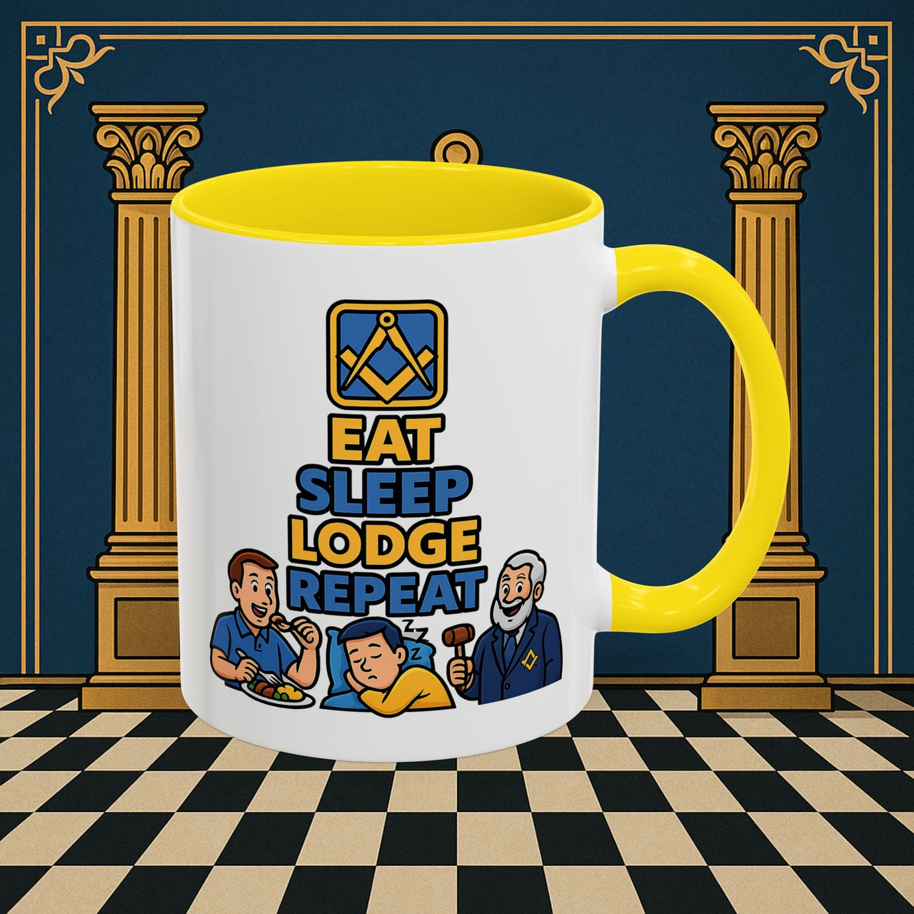 Masonic Mugs Ready to Go – Eat Sleep Lodge Repeat (Accent Coloured 11oz Mug) Printify