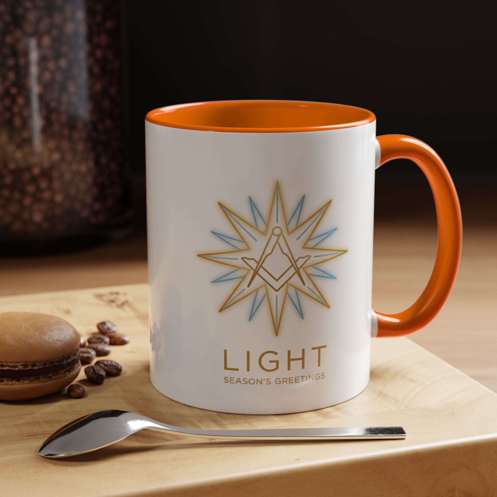 Light Season's Greetings Accent Coffee Mug — Holiday Star Emblem Masonic Mugs