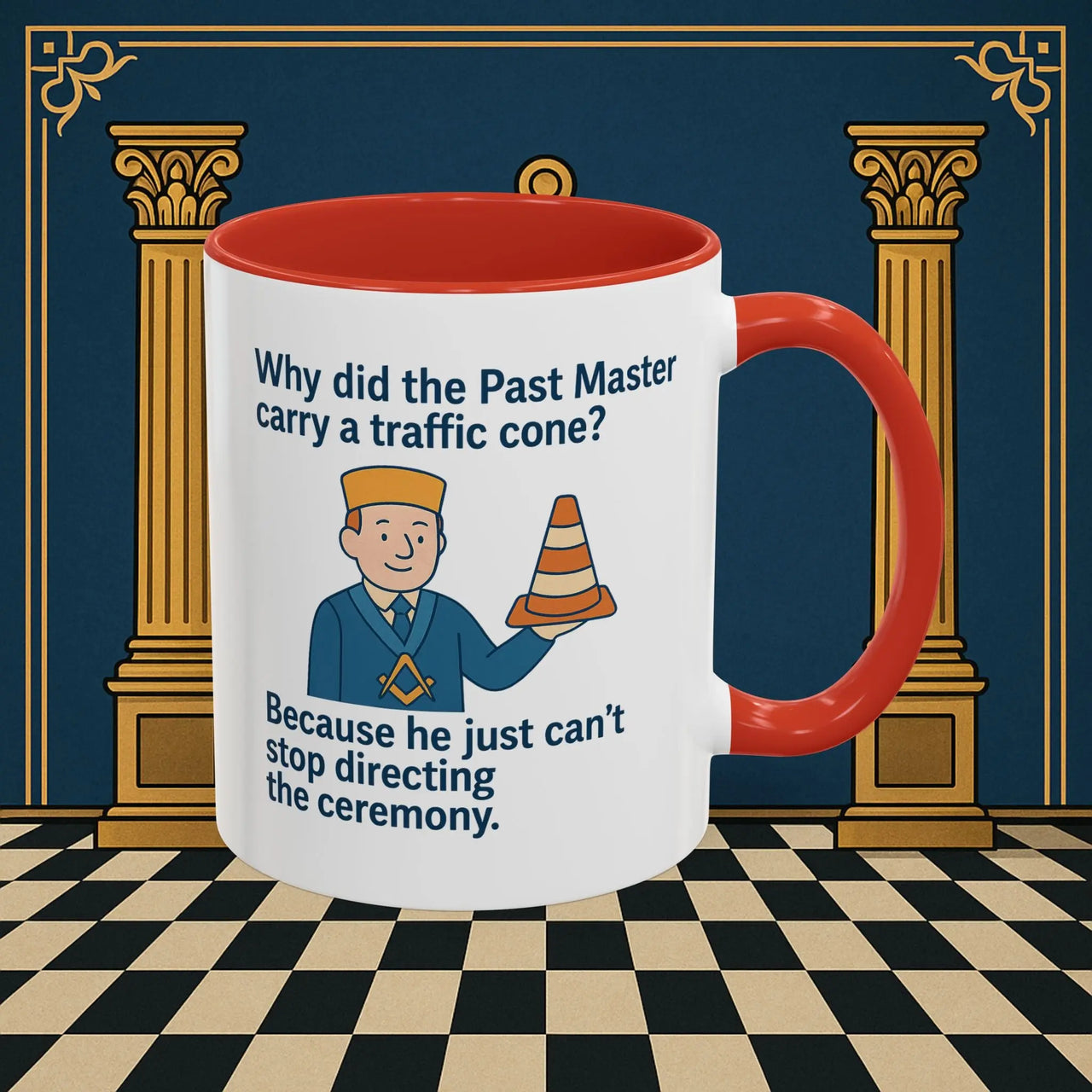 Masonic Mugs Ready to Go – Past Master with a Traffic Cone (Accent Coloured 11oz Mug) Printify