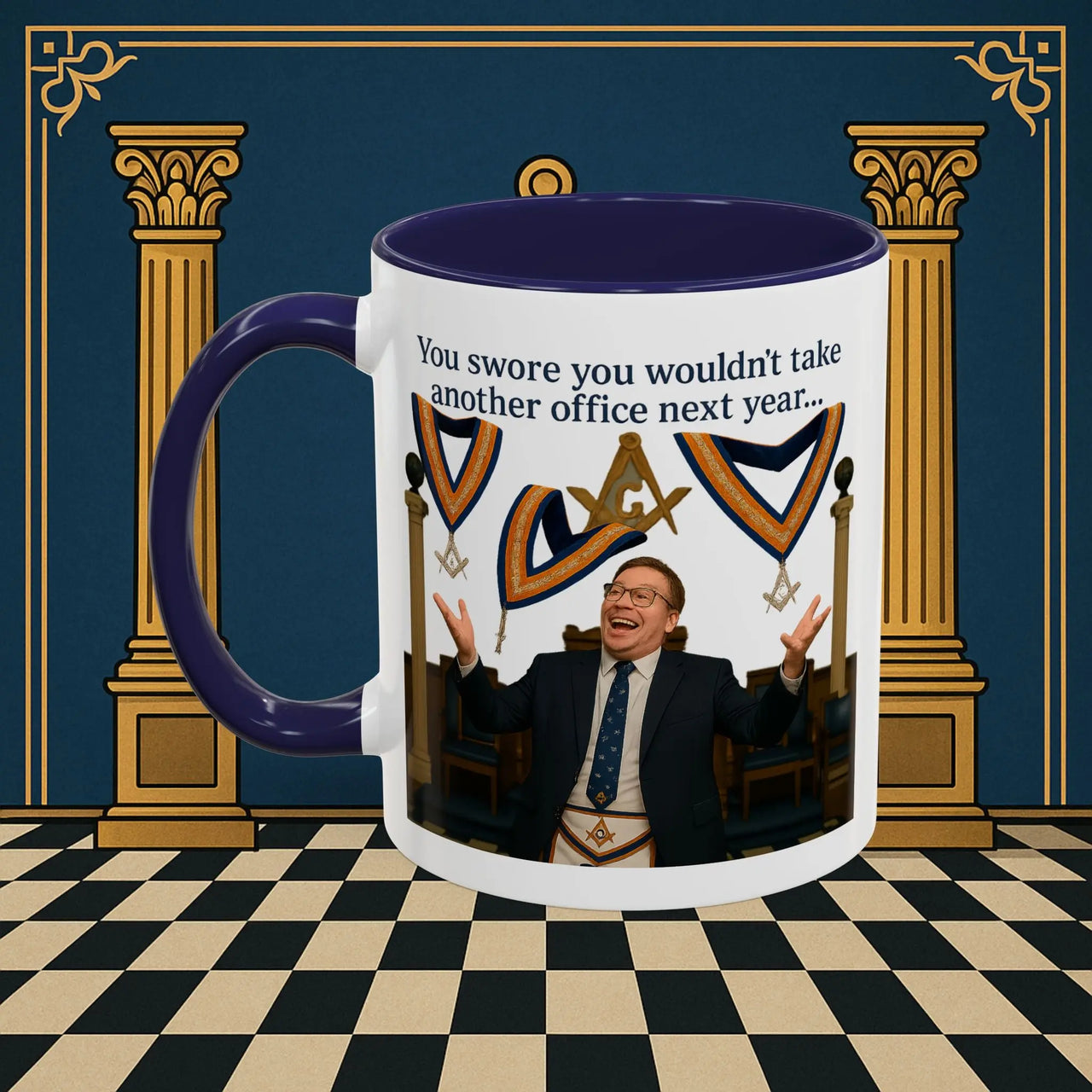 Masonic Mugs Ready to Go – Another Office? Go On Then… (Accent Coloured 11oz Mug) Printify