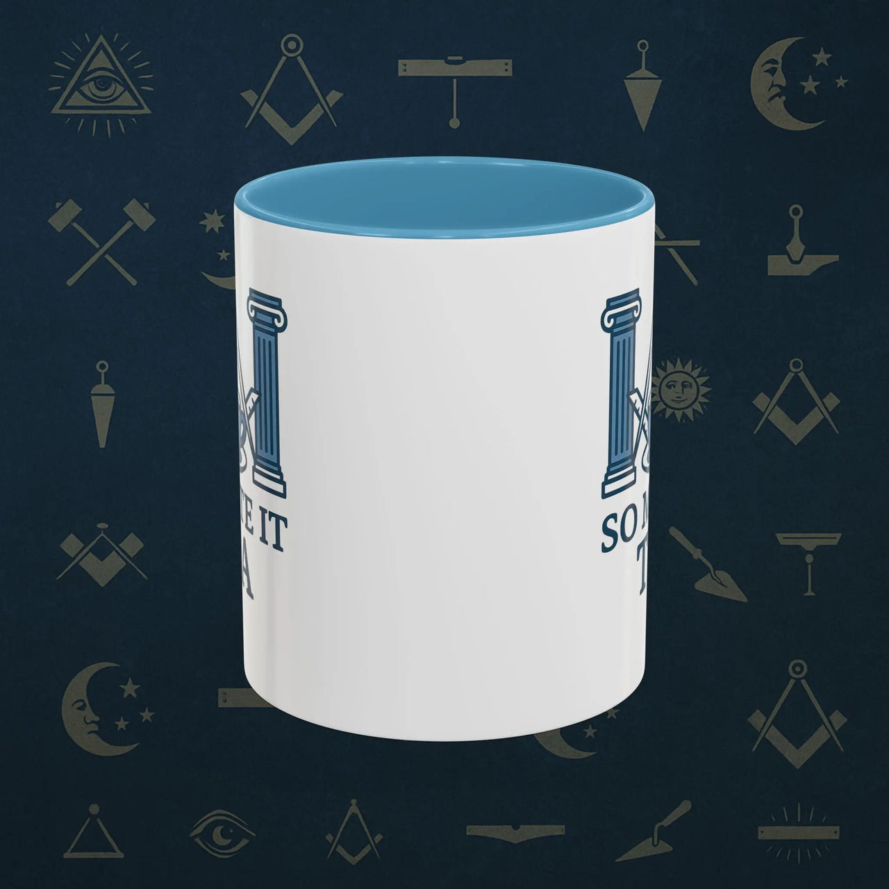 Masonic Mugs Ready to Go – So Mote It Tea (Accent Coloured 11oz Mug) Printify