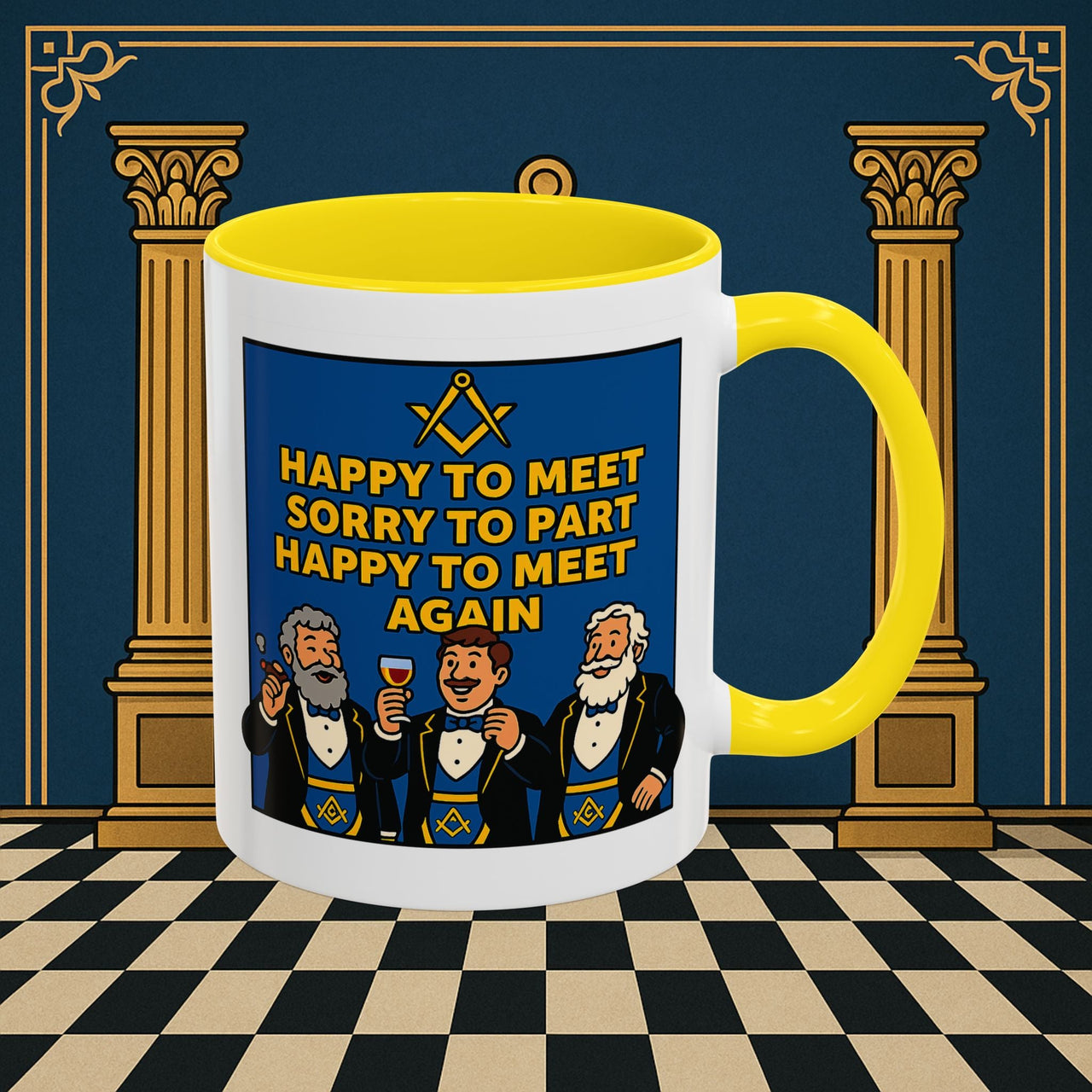 Masonic Mugs Ready to Go – Happy to Meet Again (Accent Coloured 11oz Mug) Printify