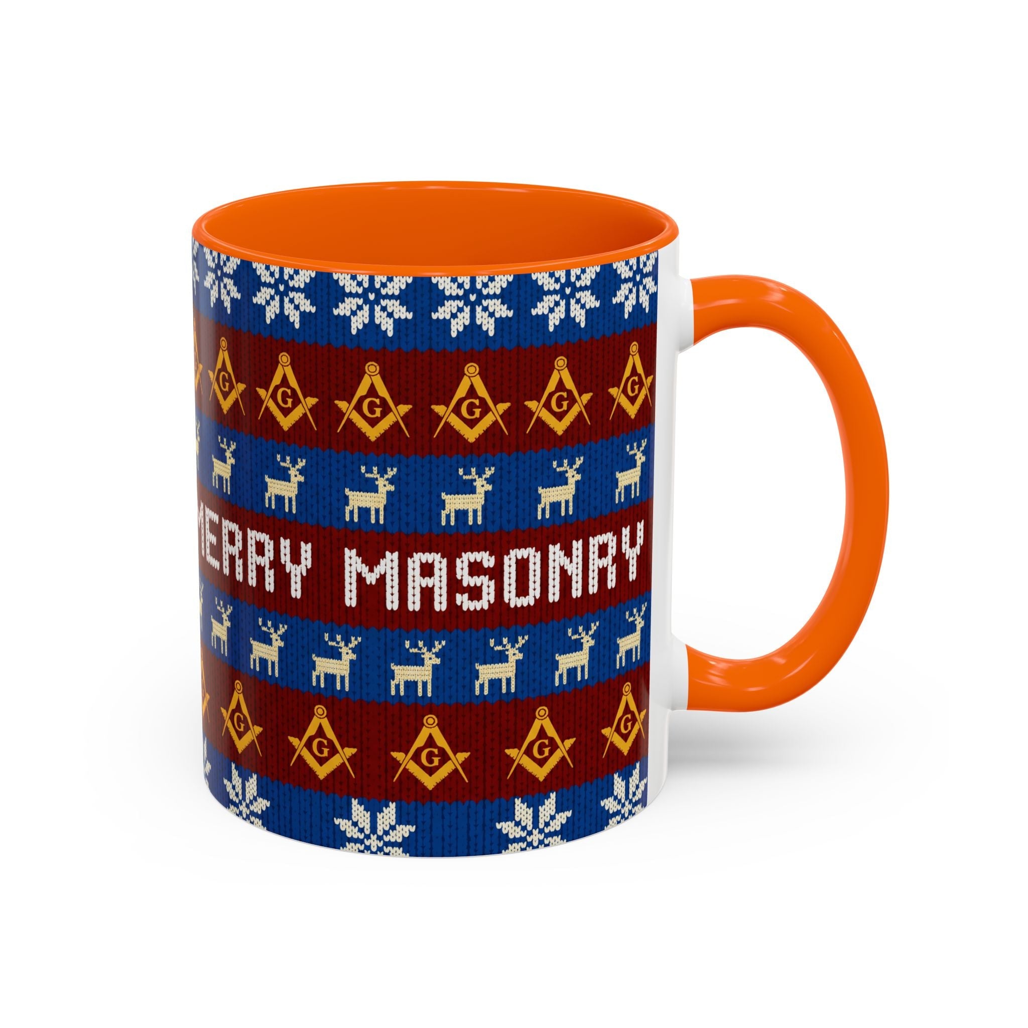 Masonry Merry Coffee Mug — Festive Freemason Holiday Ugly Sweater Design Printify