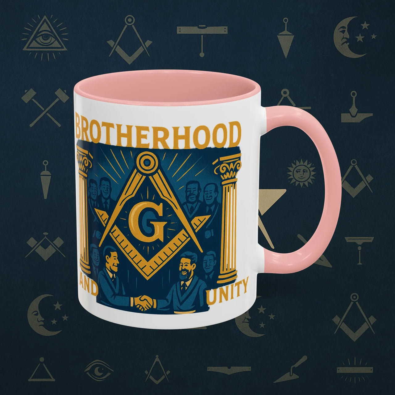 Masonic Mugs Ready to Go – Brotherhood and Unity (Accent Coloured 11oz Mug) Printify