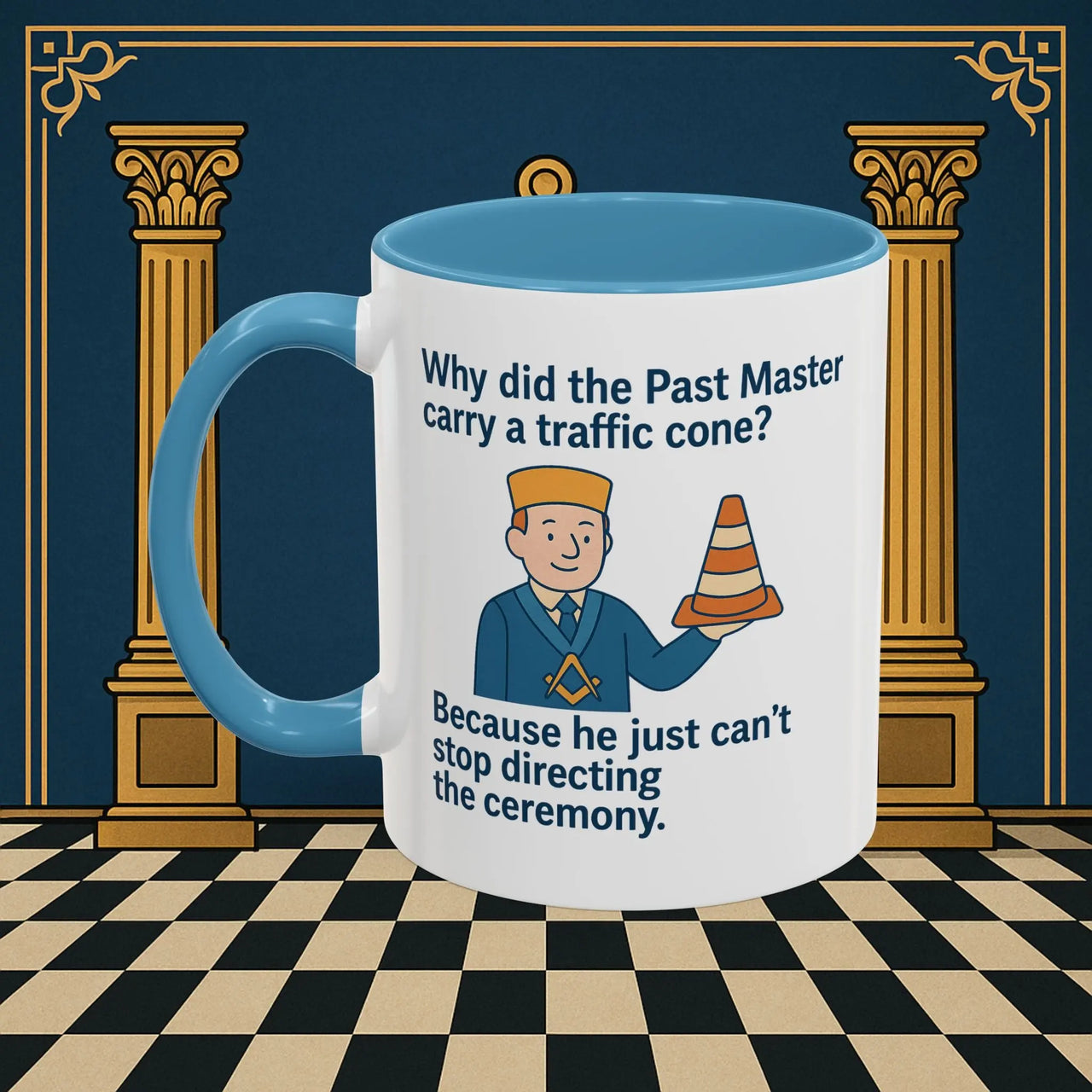 Masonic Mugs Ready to Go – Past Master with a Traffic Cone (Accent Coloured 11oz Mug) Printify