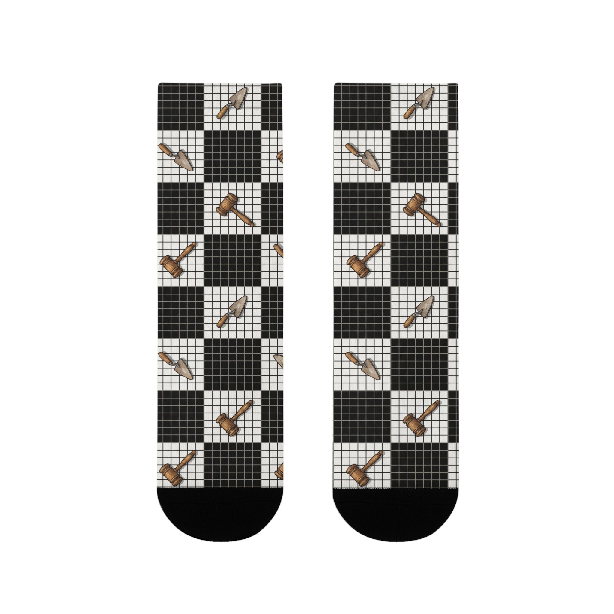 Gavel Checkered Crew Socks — Judge & Lawyer Novelty Socks Printify