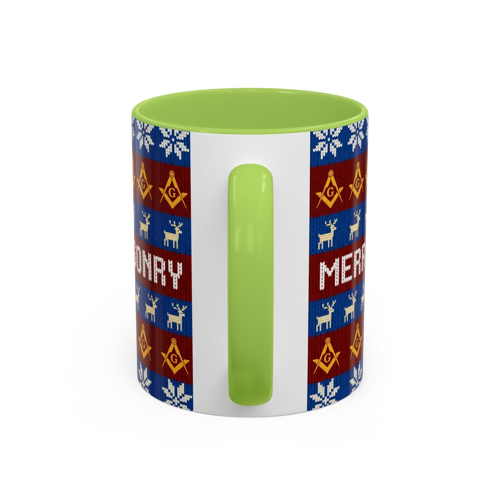 Masonry Merry Coffee Mug — Festive Freemason Holiday Ugly Sweater Design Printify