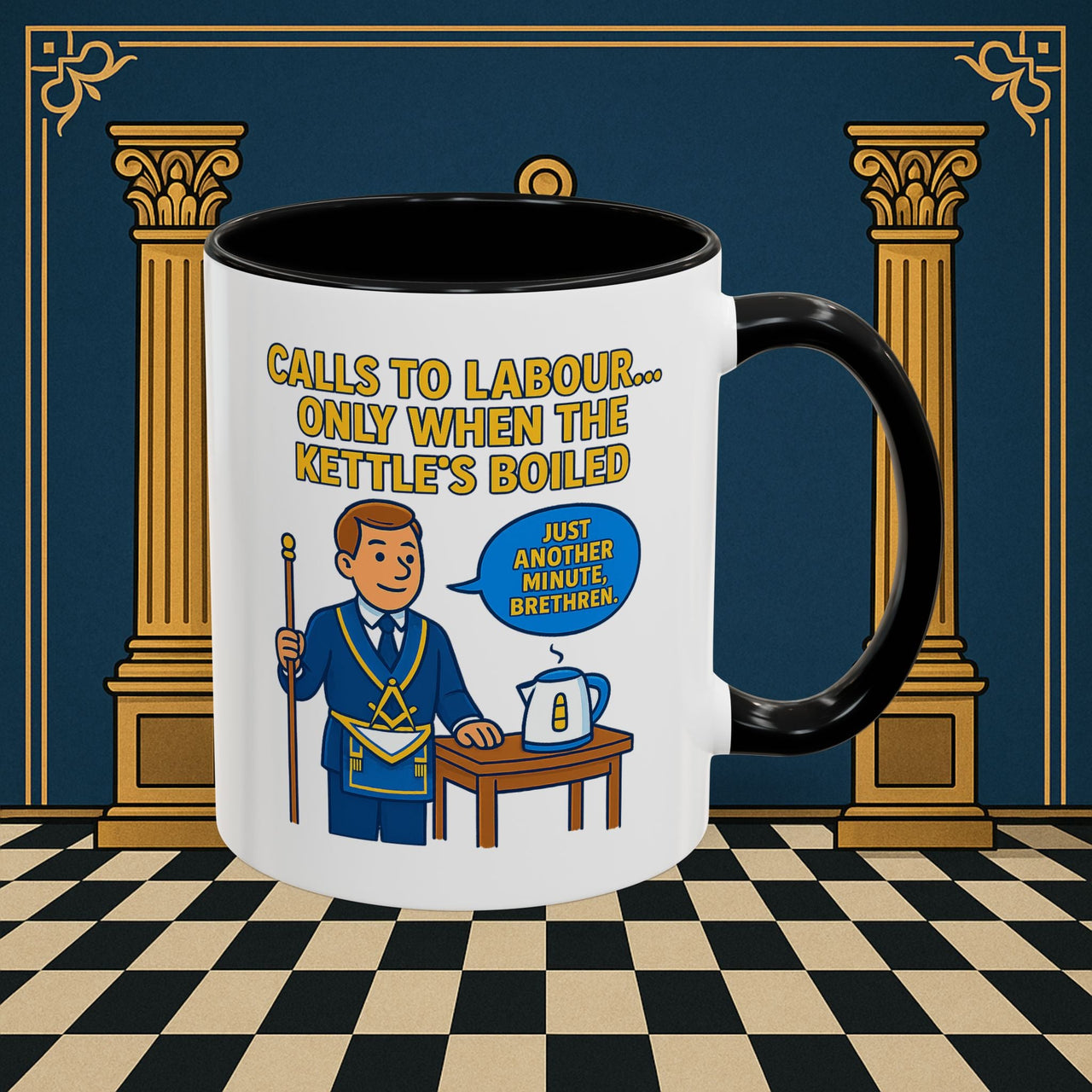 Masonic Mugs - Masonic Tea Break: Fraternal Humor in Comic Book Style, Junior Warden Printify