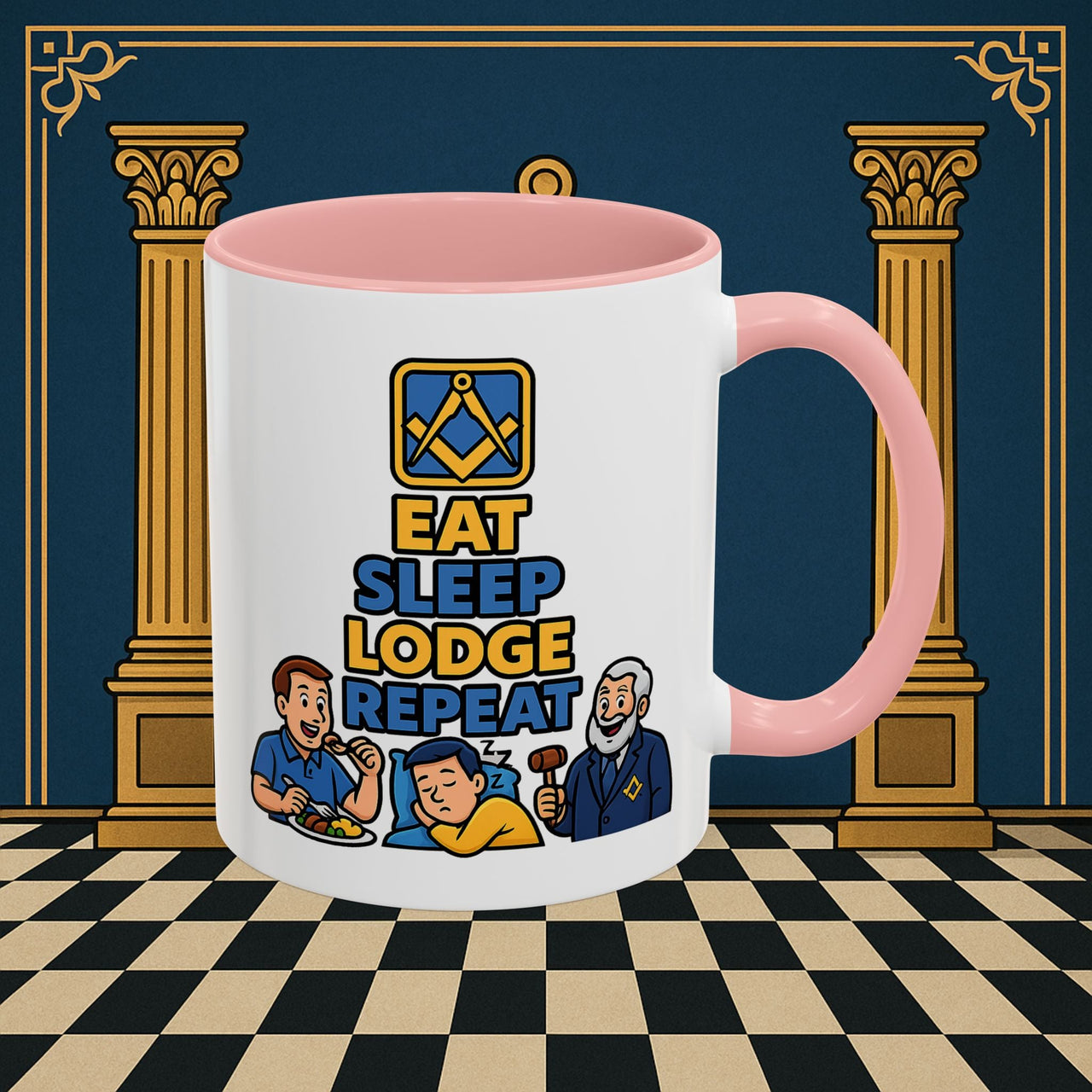 Masonic Mugs Ready to Go – Eat Sleep Lodge Repeat (Accent Coloured 11oz Mug) Printify