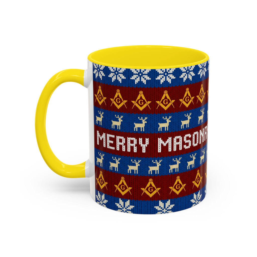 Masonry Merry Coffee Mug — Festive Freemason Holiday Ugly Sweater Design Printify