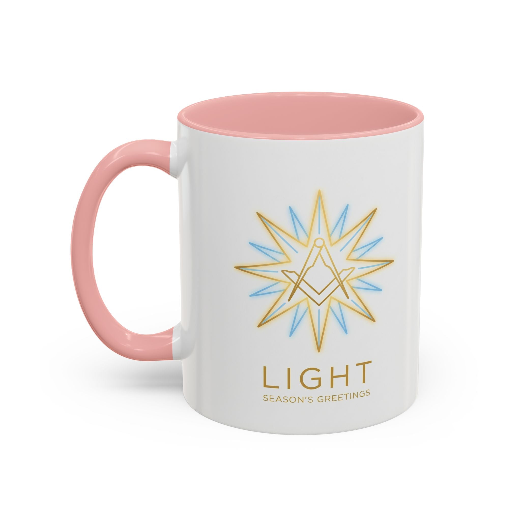 Light Season's Greetings Accent Coffee Mug — Holiday Star Emblem Masonic Mugs