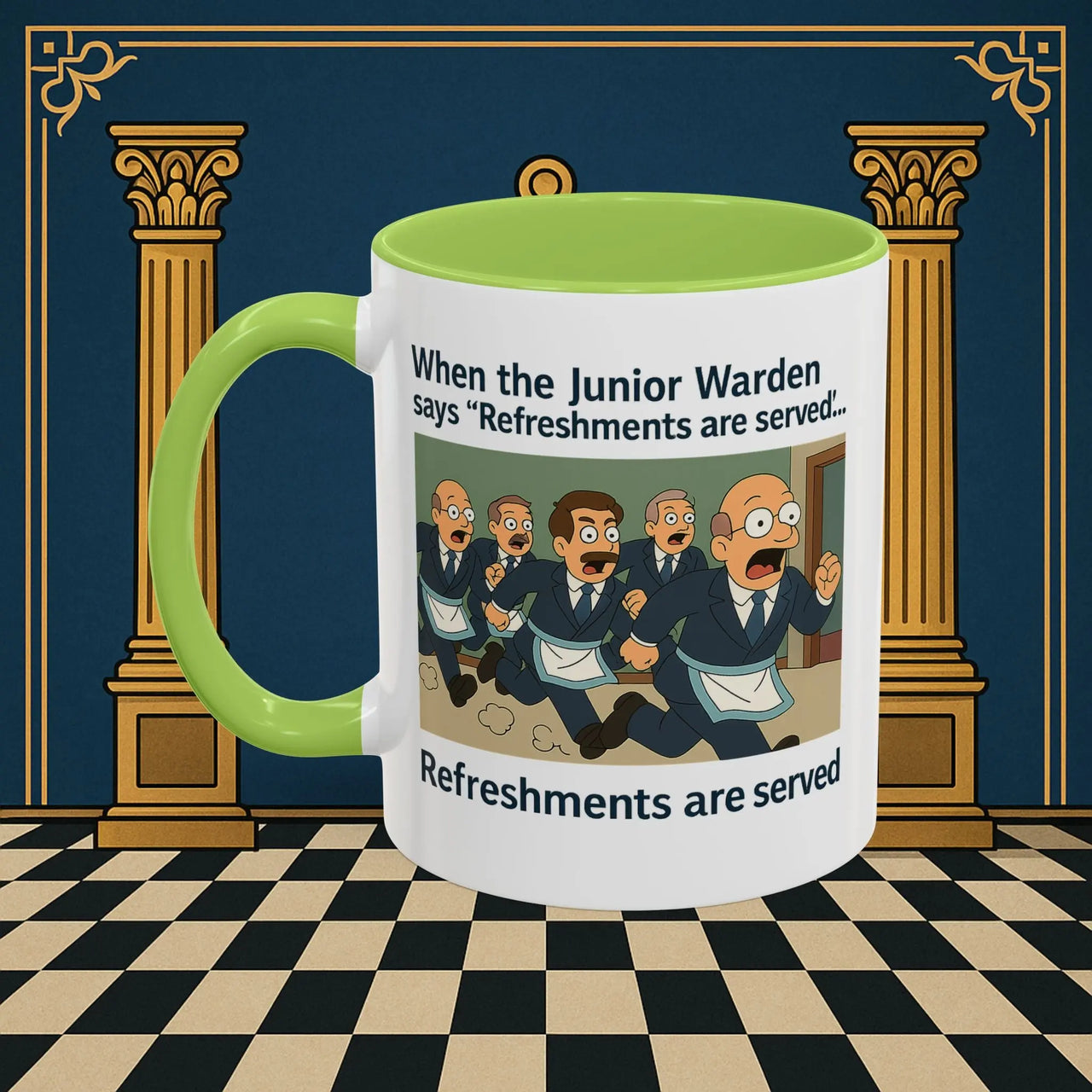 Masonic Mugs Ready to Go – Refreshments Are Served (Accent Coloured 11oz Mug) Printify