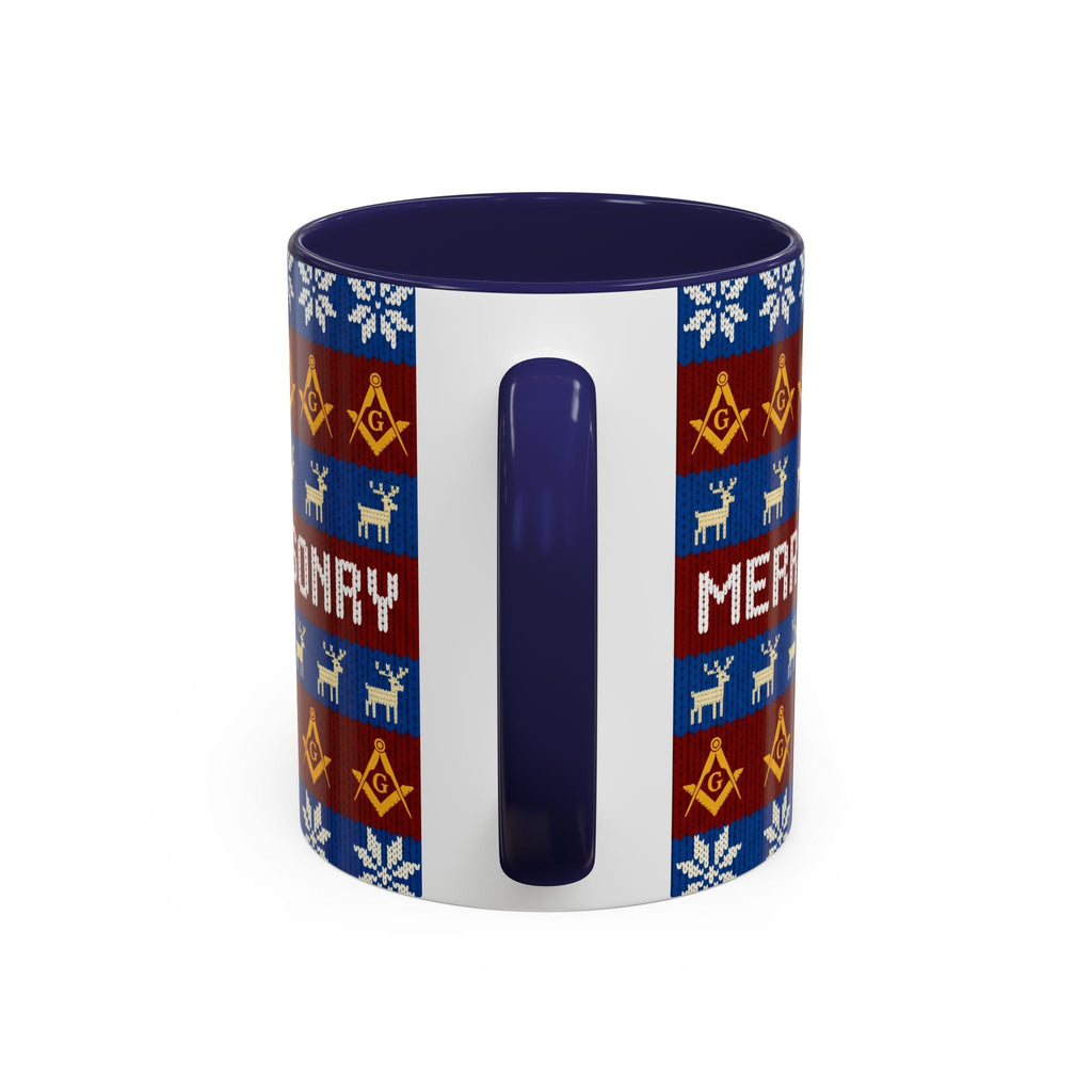 Masonry Merry Coffee Mug — Festive Freemason Holiday Ugly Sweater Design Printify